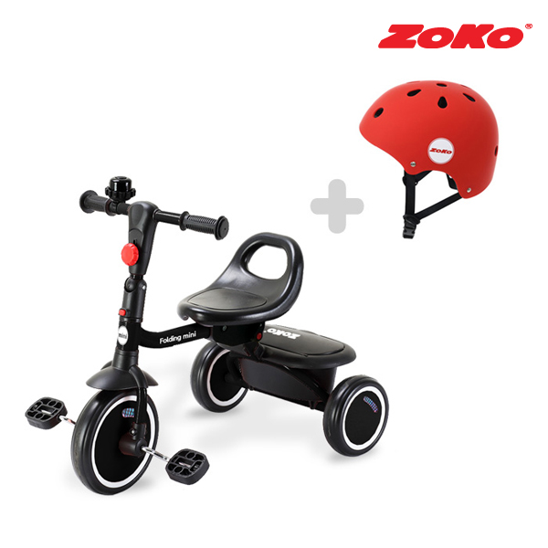 [ZOKO] 조코 폴딩 미니 유아동 세발자전거+헬멧 (블랙+레드)